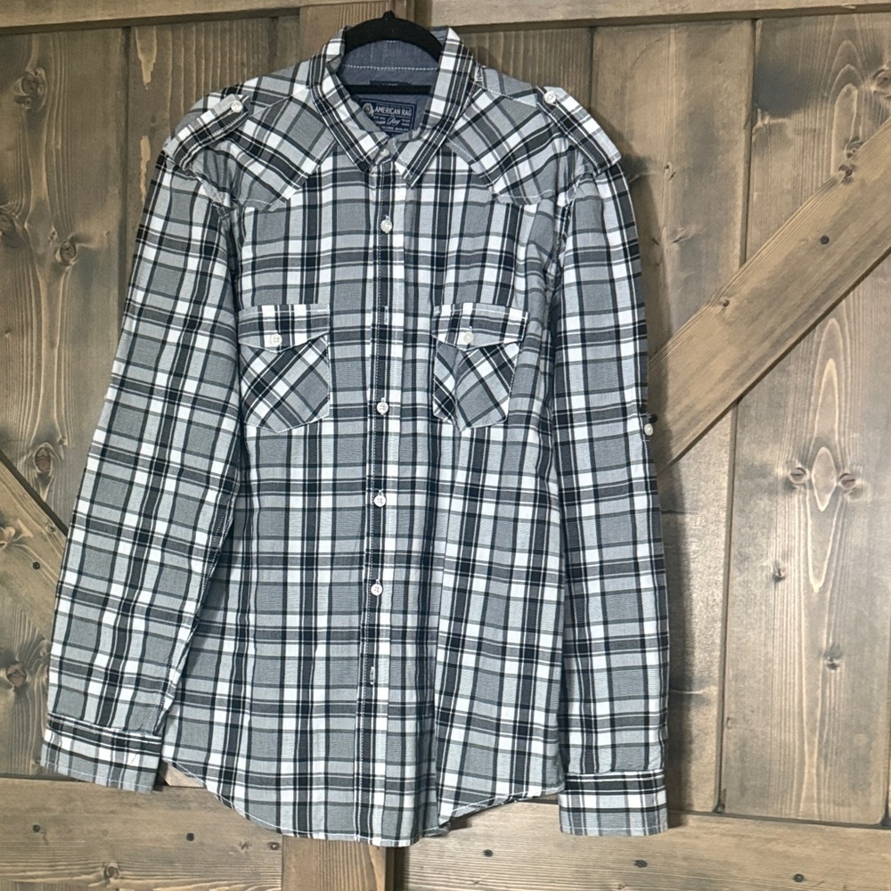 LIKE NEW MENS American Eagle Outfitters Gray and White Checkered Shirt